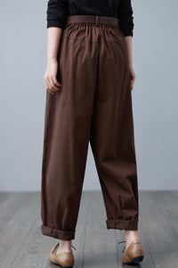 Vintage Inspired Loose Cotton Tapered Pants Women C2511
