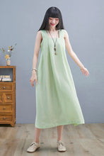 Load image into Gallery viewer, Summer Green Sleeveless Midi Linen Dress For Women C2254#YY05128
