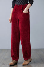 Load image into Gallery viewer, Red High Waisted Corduroy Pants, Wide Leg Pants C250101
