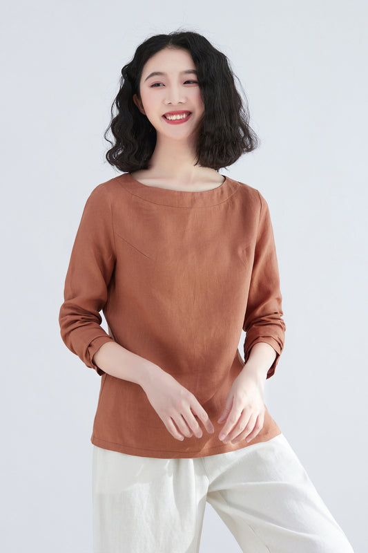 Spring Long Sleeve  linen blouse C2703