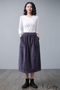 Women's Winter Elastic Waist Midi Corduroy Skirt C250001