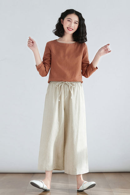 Women Loose Casual Wide Leg Linen Pants C2704 -Size M #CK2200133