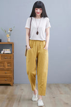 Load image into Gallery viewer, Yellow Casual Linen Cropped Pants  C2257#YY05127
