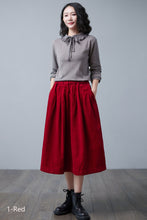 Load image into Gallery viewer, Red Pleated Midi Corduroy Skirt C2505
