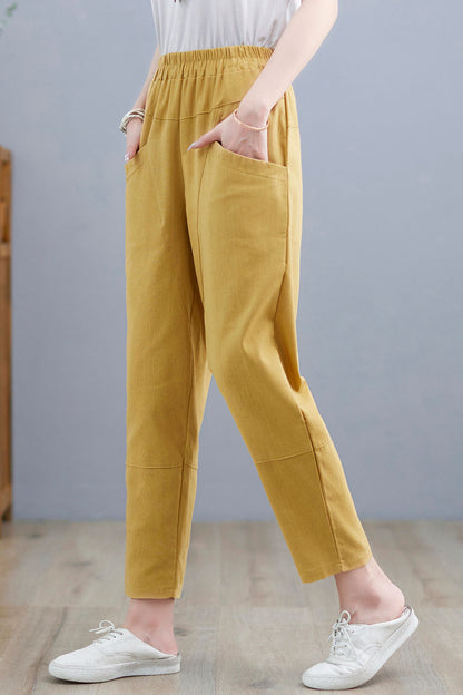 Yellow Casual Linen Cropped Pants  C2257#YY05127