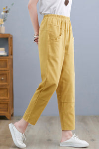 Yellow Casual Linen Cropped Pants  C2257#YY05127