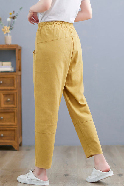 Yellow Casual Linen Cropped Pants  C2257#YY05127