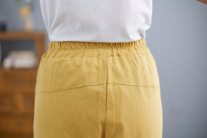 Yellow Casual Linen Cropped Pants  C2257#YY05127