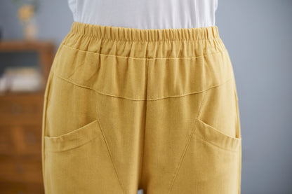 Yellow Casual Linen Cropped Pants  C2257#YY05127