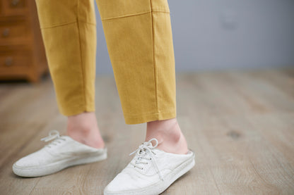 Yellow Casual Linen Cropped Pants  C2257#YY05127