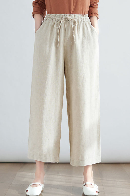 Women Loose Casual Wide Leg Linen Pants C2704 -Size M #CK2200133