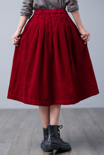 Load image into Gallery viewer, Red Pleated Midi Corduroy Skirt C2505
