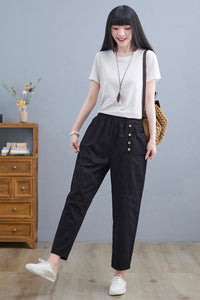 Casual Beige Tapered Linen Pants For Women C2258#YY05134