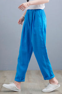 Casual Blue Linen Pants For Women C2261#YY05192