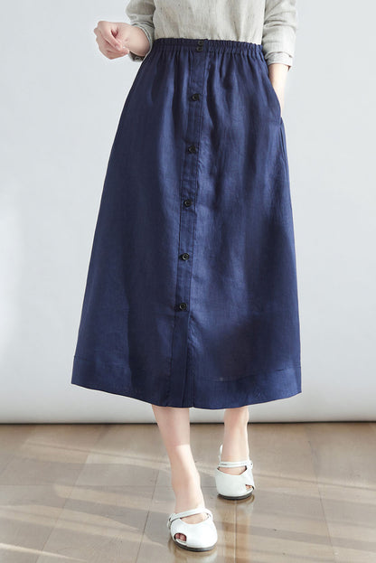 Casual Linen Midi Women Blue Plus Size Custom Skirt C2707 - Size XS #CK2200136