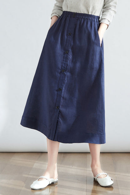 Casual Linen Midi Women Blue Plus Size Custom Skirt C2707 - Size XS #CK2200136