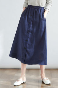 Casual Linen Midi Women Blue Plus Size Custom Skirt C2707#CK2200136