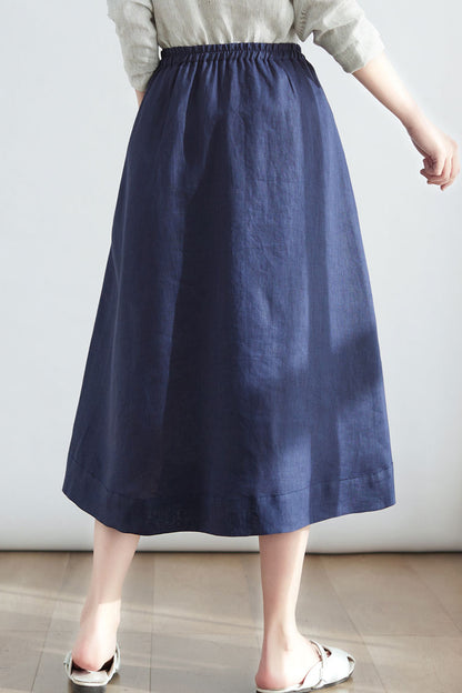 Casual Linen Midi Women Blue Plus Size Custom Skirt C2707 - Size XS #CK2200136