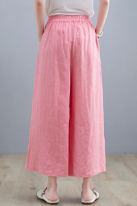 Pink Wide Leg Linen Pants For Women C2264#YY05123