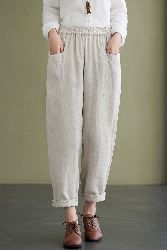 Elastic Waist Long Linen Pants C2435 #CK2100983