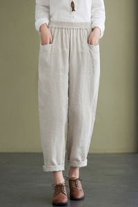 Elastic Waist Long Linen Pants C2435#CK2100983