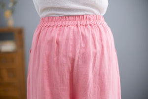 Pink Wide Leg Linen Pants For Women C2264#YY05123