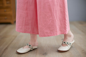 White Wide Leg Linen Pants For Women C2264#CK2100673