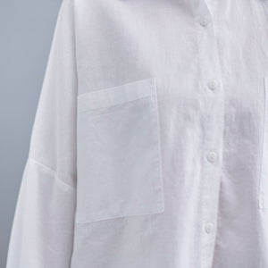 Long Sleeve Linen Shirt Tops in White  C2271#YY05133
