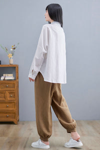 Long Sleeve Linen Shirt Tops in Black  C2271#YY05266
