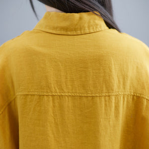 Yellow Loose Fit Shirt Tops for Women C2274, Size S，#YY01991