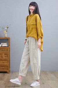 Yellow Loose Fit Shirt Tops for Women C2274, Size S，#YY01991