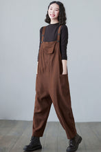 Load image into Gallery viewer, Plus Size Caramel Harem Linen Overalls C2499
