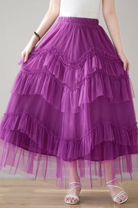 Women Long Purple Tulle Skirt C3183