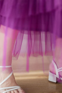 Women Long Purple Tulle Skirt C3183
