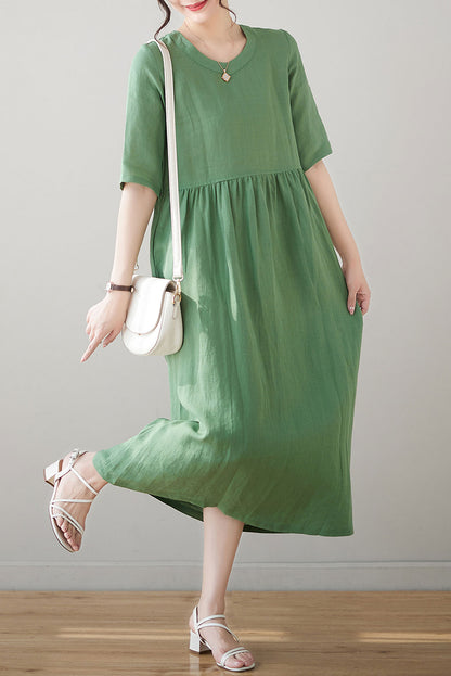 Summer Green Midi Linen Dress C3184