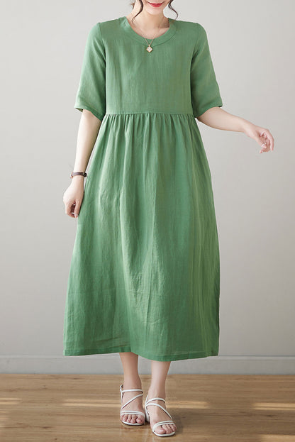 Summer Green Midi Linen Dress C3184