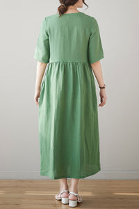 Summer Green Midi Linen Dress C3184