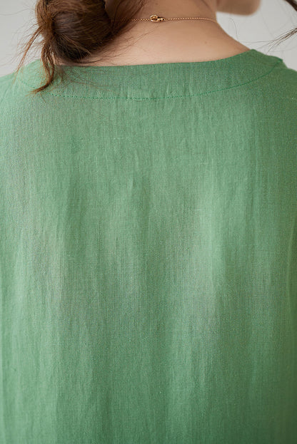 Summer Green Midi Linen Dress C3184