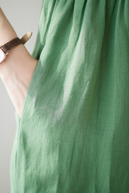 Summer Green Midi Linen Dress C3184