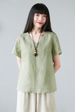 Load image into Gallery viewer, Green Casual V Neck Linen Blouses for Women C2278#YY05092
