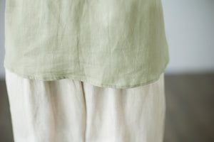 Green Casual V Neck Linen Blouses for Women C2278#YY05092