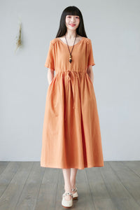 Summer Plus size Linen Dress in orange For Women C228001