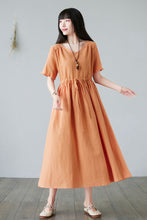 Load image into Gallery viewer, Summer Plus size Linen Dress in orange For Women C228001
