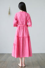 Load image into Gallery viewer, Summer Swing Rose Pink Midi Linen Dress For Women C2281
