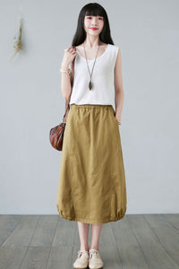 High Waisted A Line Midi Cotton Skirt C2284#YY04332