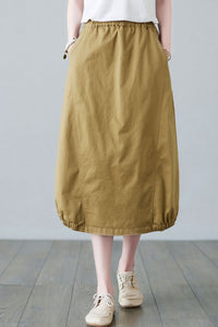 High Waisted A Line Midi Cotton Skirt C2284#YY04332