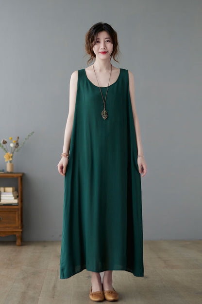 Summer Women Green Casual SleevelessDress C223501