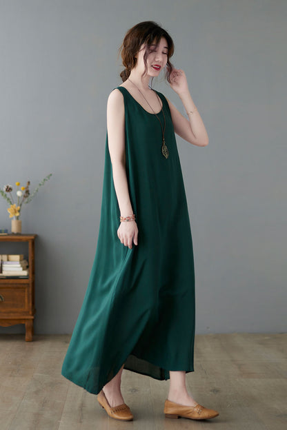 Summer Women Green Casual SleevelessDress C223501