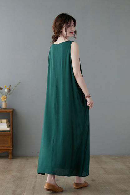 Summer Women Green Casual SleevelessDress C223501