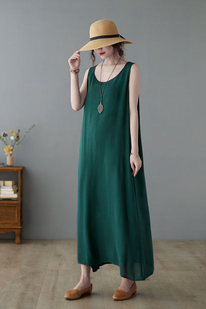 Summer Women Green Casual SleevelessDress C223501